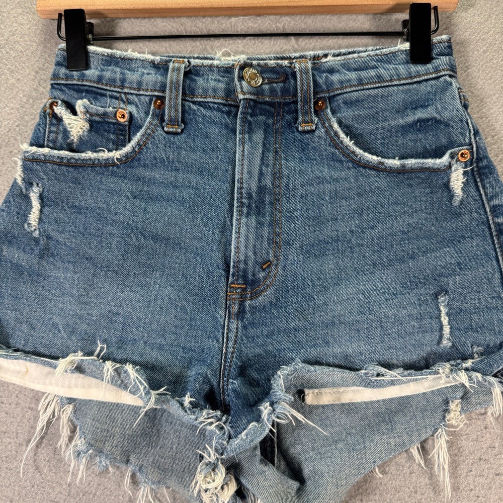 Abercrombie & Fitch High Rise Mom Shorts Women 0/25 Blue Lightwash Denim Comfort
